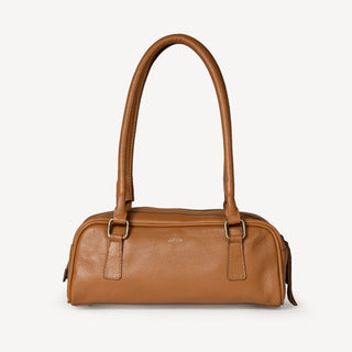 Pebbled Leather Bowler Bag - Camel