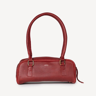 Pebbled Leather Bowler Bag - Cherry