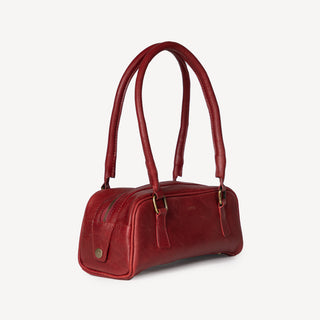 Pebbled Leather Bowler Bag - Cherry