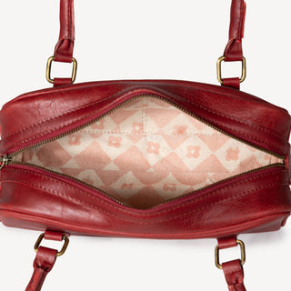 Pebbled Leather Bowler Bag - Cherry
