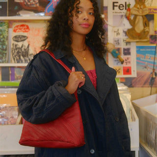 Pebbled Leather Crisscross Handbag - Cherry