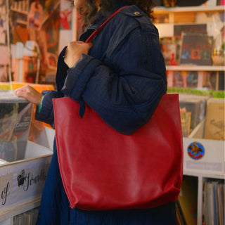 Pebbled Leather Everyday Tote - Cherry