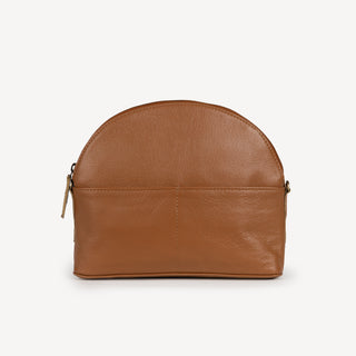Pebbled Leather Halfmoon Crossbody - Camel