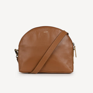 Pebbled Leather Halfmoon Crossbody - Camel