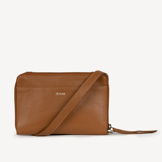 Pebbled Leather Crossbody Wallet - Camel