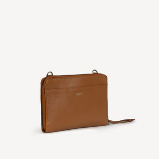 Pebbled Leather Crossbody Wallet - Camel