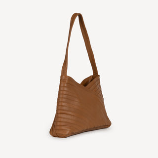 Pebbled Leather Crisscross Handbag - Camel