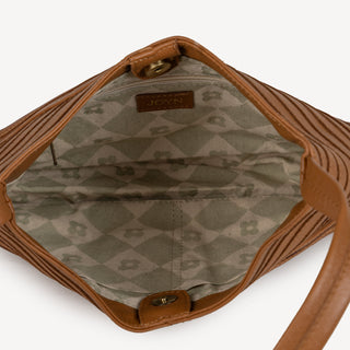 Pebbled Leather Crisscross Handbag - Camel